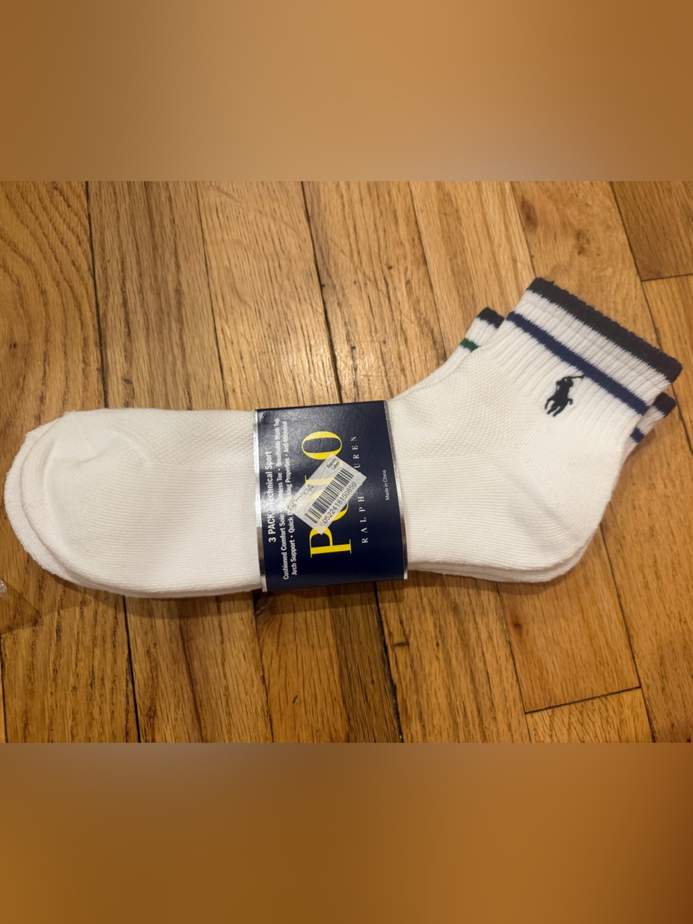 Polo by Ralph Lauren White Crew Athletic Socks with Navy & Green Trim - 2 Pack
